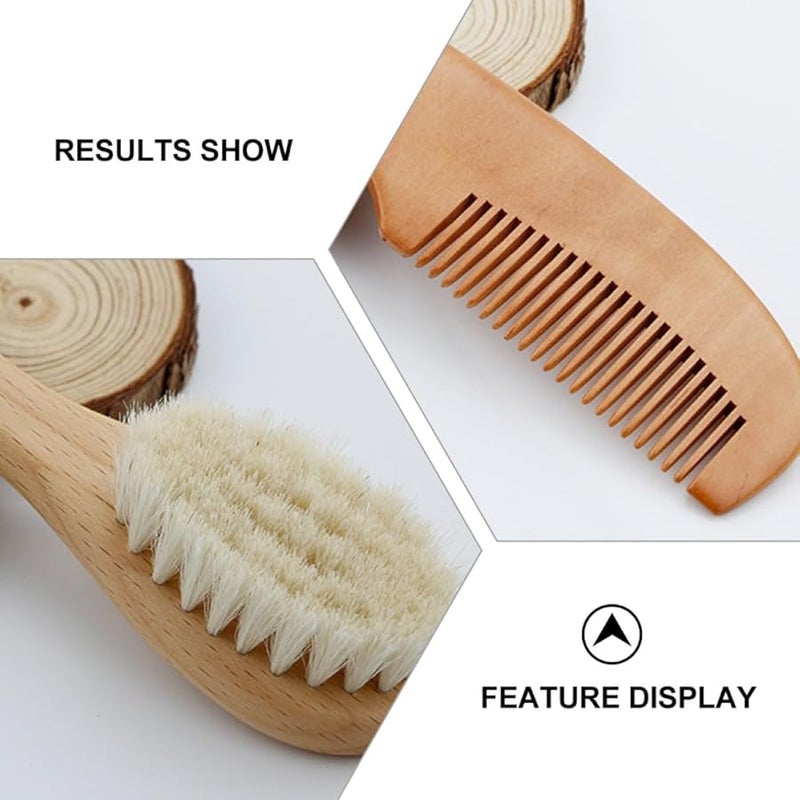 Soft Wool Baby Shower Brush and Wood Comb Set for Newborns Gentle Scalp Care - Image 5